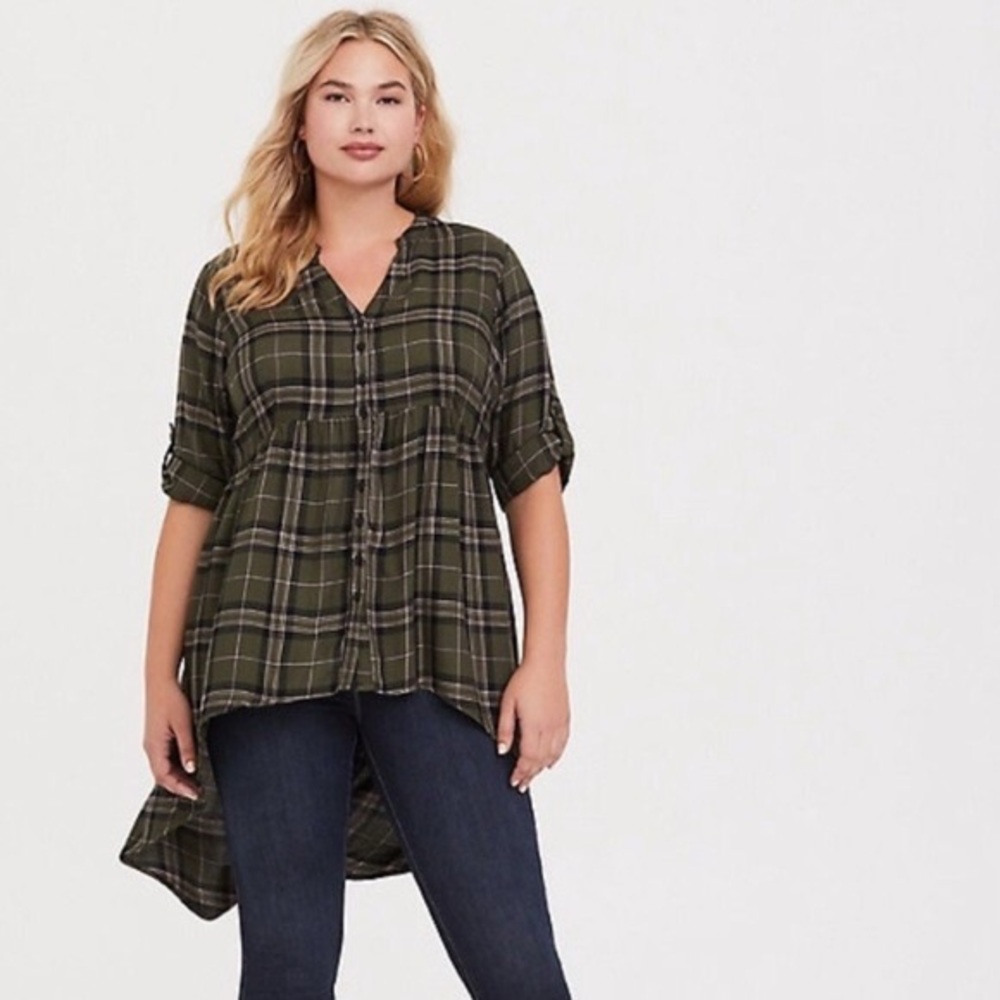 Torrid green plaid blouse